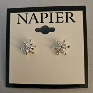 New Napier Silver Tone Crystal Snowflake Stud Earrings